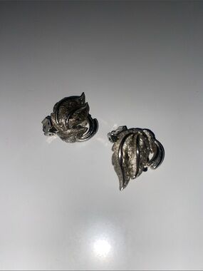 Silver Leaf Clip-On Earrings - Metallic Silver Tone